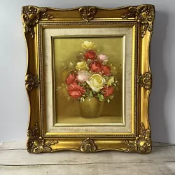 Buy Vintage Original Flower Painting In Ornate Gilded Frame, Signed, Pink, Red Roses • 45£