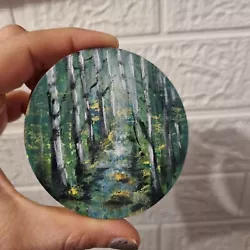 Buy Original Painting,birch Trees, Nature, Woods Painted On Round Wooden Board 7 Cm • 7.77£