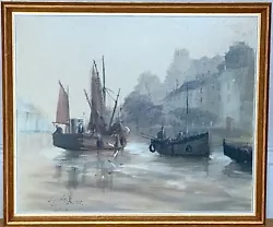 Buy Original Oil Painting Framed Brixham Harbour Fishing Boats - Signed TERRY BURKE • 90£