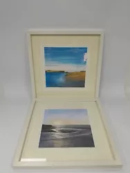 Buy Pair Of Paintings Framed 44X43 Cm Colorful Blue Modern Coastal Art Print I1 Y237 • 6.95£
