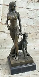 Buy Egypt Nude Naked Queen Cleopatra Amp; Big Cat Bronze Copper Art Sculpture Decor • 335.16£