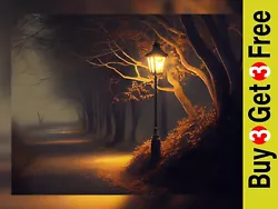 Buy Dark Night Time Road Illuminate By Street Lamps,  Print Of Oil Painting 5  X 7  • 4.99£