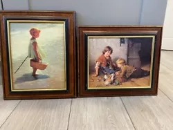 Buy A Pair Of Prints Young Girl On A Beach & Feeding The Rabbits In Wooden Frame • 10£