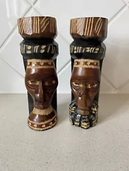 Buy Set Of Two Hand Carved Jamaican Solid Wood Tiki Totem Head Statues Folk Art • 16.20£
