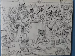 Buy Superb Louis Wain Style Cats In Bar Original Art Work Signed • 65£