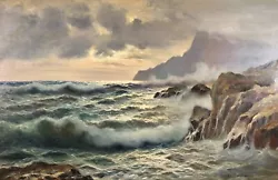 Buy Guido Odierna (1913-1991) Gigantic Italian Oil On Canvas - Waves Sunset Capri • 205£