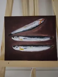 Buy Sardines Painting Vintage Style Small Painting Paper Original Impressionism Deco • 18£