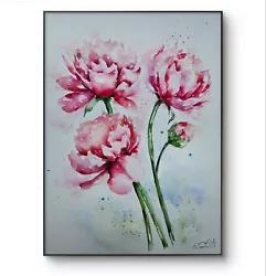 Buy Original Signed Large Watercolour Art New Painting Of Peonies By Elle Smith Art  • 45£