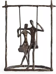 Buy . Contemporary Metal Art Shelf Décor - Cast Bronze Sculpture - Couple On A Swing • 99.43£