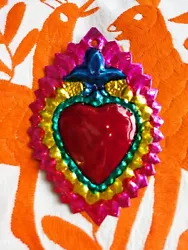 Buy Small Mexican Tin Heart Milagro Handcut & Painted Authentic Folk Art  #05 • 6.95£