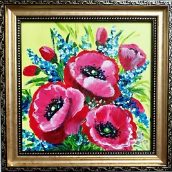 Buy Red Poppy Painting Flowers Original Art Floral Lavender Hand Painted Framed • 40.03£
