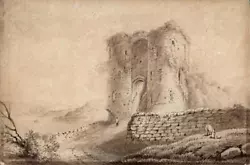 Buy Castle In Landscape - Antique Watercolour Painting - 19th Century • 80£