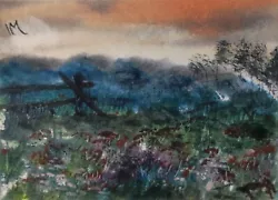 Buy ACEO Original Painting Art Card Landscape Hills Fields Grass Sunset Watercolour • 5.50£