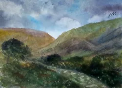 Buy ACEO Original Painting Landscape Art Peak Hills Fields Trees Path Watercolour • 5.50£