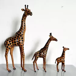 Buy Vintage Ascending Leather Wrapped Giraffe Sculptures - Set Of 3 • 135.02£
