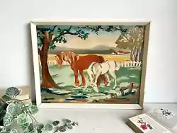 Buy Large Framed Amateur Vintage Paint By Numbers With Horse Scene From 1969 • 30£