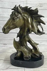 Buy Solid Bronze Milo Horse Head Sculpture Bust Marble Base Art Deco Figurine Statue • 218.93£
