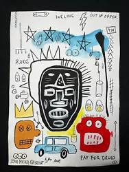 Buy Jean Michel Basquiat (Handmade) Drawing - Painting On Old Paper Signed & Stamped • 106.20£