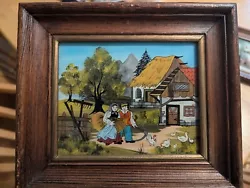 Buy Vintage Der Handmaler German Reverse Glass Painting Villagers Harvest • 73.51£