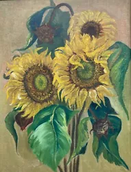 Buy Original C20th Vintage Oil Painting On Canvas Still Life Study Of Sunflowers • 192£