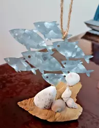 Buy Driftwood With Seashells And Metal Fish School, Hangable Art Sculpture Original • 2.86£