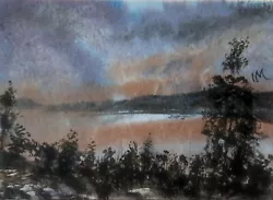 Buy ACEO Original Painting Art Card Landscape Trees Lakes Hills Dusk Watercolour • 5.50£