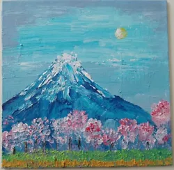 Buy Oringinal Acrylic Painting Mountain And Blossoimng Tree On Canvas 20cm X 20cm  • 15£