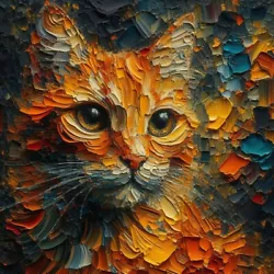 Buy Cat Miniature Print From Textured Oil Painting 5x5 Inch Unframed Free Postage • 4.19£