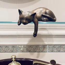 Buy As-is Vtg Lion Cat Laying Shelf Sitter Hot Cast Bronze? Sculpture Figurine 5” • 40.03£