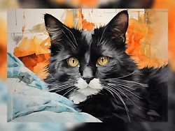 Buy Graceful Rest: Oil Painting Print Of A Lounging Black And White Cat 5 X7  • 4.99£