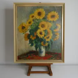 Buy Mid C Impressionist Still Life Sunflowers In Vase Oil Painting. Signed Chungho • 120£