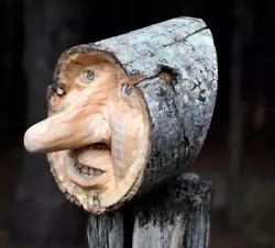 Buy Woodspirit Carving Long Nose Spiteful Smiling Elf Gnome, Wall Art Hang Sculpture • 72.70£