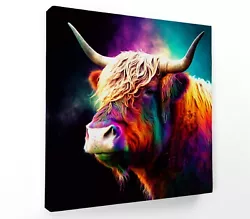Buy Highland Cow Rainbow Paint -square Canvas Wall Art Floater/frame/poster Print • 19.99£