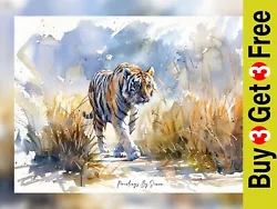 Buy Stunning Fierce Tiger, Watercolor Painting Print 5 X7  On Matte Paper • 4.49£