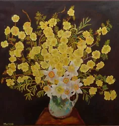 Buy Yellow Roses And Daffodils Painted On Cavas Using Oils.  Measures 90 By 90 Cms • 450£