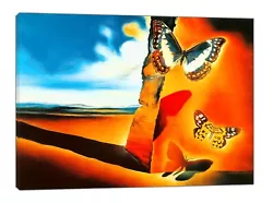 Buy Salvador Dali Landscape Butterflie Paint Picture Print On Framed Canvas Wall Art • 22.32£