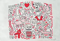 Buy Keith Haring Painting On Paper (Handmade) Signed And Stamped Mixed Media • 129.65£