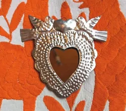 Buy Small Mexican Natural Tin Silver Heart Milagro Mirror Handmade Folk Art #4 • 11£