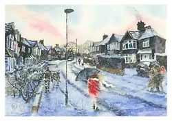 Buy Snow Street Scene Mounted Giclée Fine Art Print (Signed) Watercolour Painting • 28£