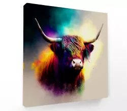 Buy Highland Cow Rainbow Paint -square Canvas Wall Art Floater/frame/poster Print • 11.99£
