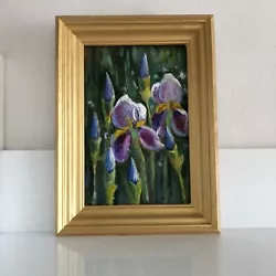 Buy Original Oil Paintings Still Life Purple Iris Wall Art Abstract Flowers Wall Art • 30.99£