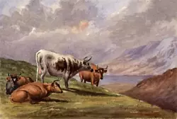Buy Cows In Mountain Landscape - Antique Watercolour Painting - 19th Century • 80£