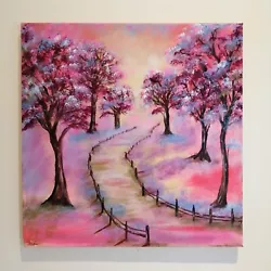 Buy Original Acrylic Painting On Stretched Canvas Impressionist Cherry Blossom Lane  • 10£