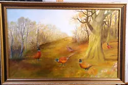 Buy Vintage Oil Painting On Board Pheasants In The Forest Framed • 45£