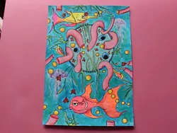 Buy The Deep Blue Sea Fish Acrylic Abstract Art A4 Original Artwork Painting  • 18£