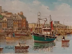 Buy W. H. Stockman - Original Acrylic Painting - Brixham Harbour With Fishing Boats. • 120£