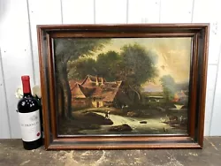 Buy 19thC O/C Painting Landscape Farm Scene Walnut Frame Unsigned • 221.26£
