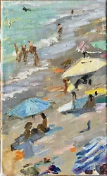 Buy Figurative Art Oil Painting  Beach Scene Summer Holiday 30x18 • 50£
