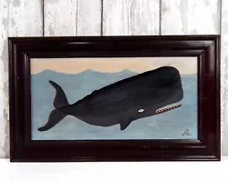 Buy Naive Whale Painting Folk Art Seaside Coast Sea In Antique 19th Century Frame • 145£