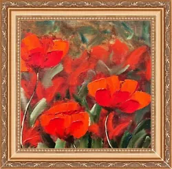 Buy Impressionist Poppy Painting Wood Frame Poppies Art Fireplace Mantle Decoration • 214.54£